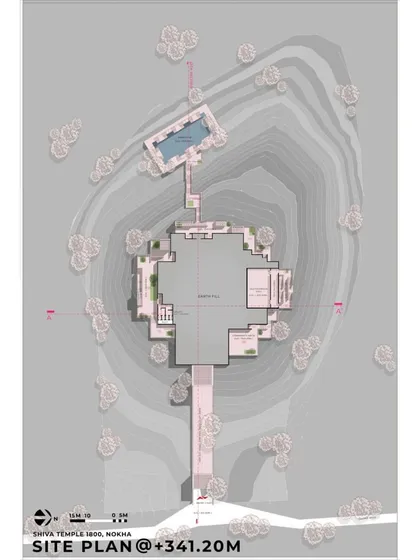 The site plan for the temple revitalization project, showing the relationship between the old temple, the new structures, and the surrounding landscape.