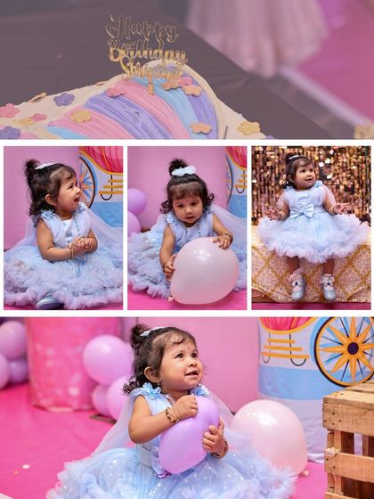 This collage from Shrinika's birthday party captures her playful spirit. From interacting with balloons to posing against the themed decor, we document all the little details of the day.