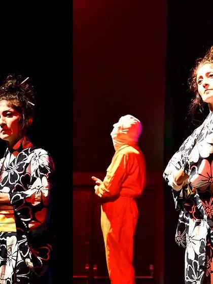 A collage of my character Yoko Robo from "No Strings Attached." This role allows me to explore themes of technology and humanity through a stylized, robotic performance.