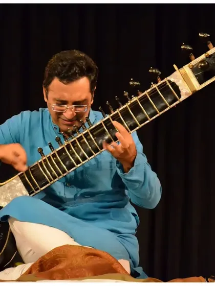 Deep in the flow of the music during my performance at the India International Centre.
