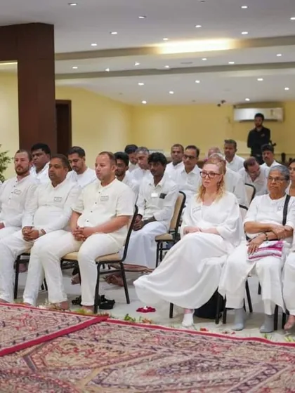 Participants, including international guests, meditating during our Kashmir retreat.