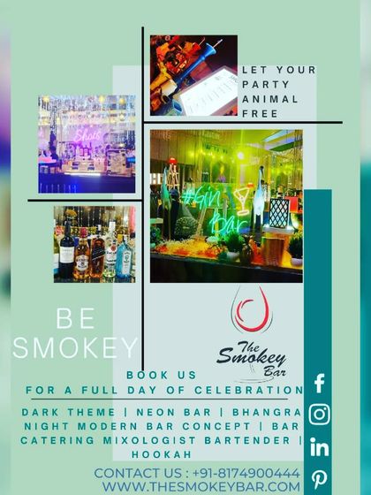 A stylish graphic encouraging you to 'Be Smokey' and let your party animal free with my comprehensive bar services.