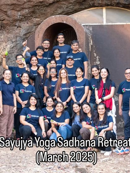 Our March 2025 Sadhana Retreat group. These beautiful souls came together to experience mantra chanting, havan, kirtan, nature walks, and cave meditation.