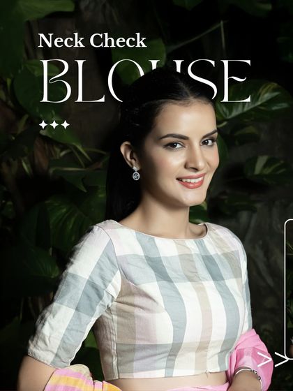 This graphic for our Neck Check Blouse highlights its pure cotton fabric, flattering boat neck, and modern front zipper, making it a perfect choice for women who appreciate timeless elegance.