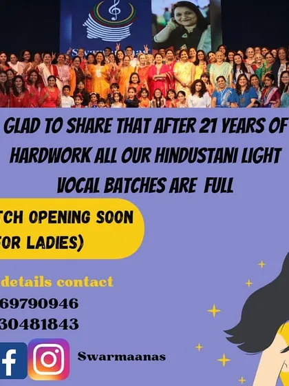 A proud moment to share that after 21 years of hard work, all our Hindustani Light Vocal batches are full. We are always opening new ones to welcome more singers.