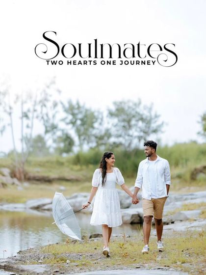 A poster-style image of a couple walking by a lake, captioned "Soulmates." This highlights my ability to create themed and stylized graphics for your story.