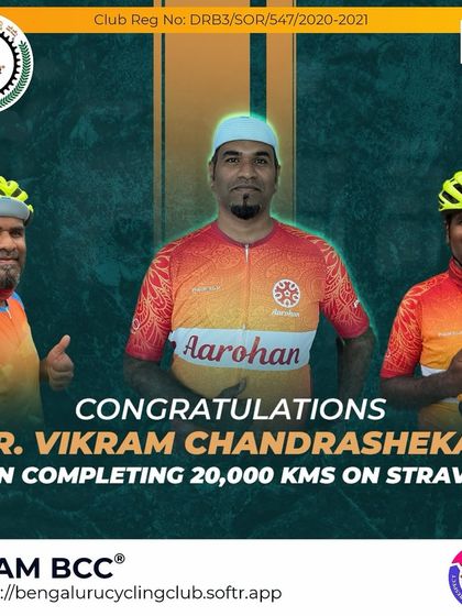 We congratulate Vikram Chandrashekar on completing 20,000 kms on Strava. Your hard work is an inspiration.