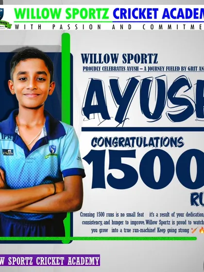 Celebrating Ayush's milestone of 1500 runs. Consistency is key, and we are proud to see our players grow into true run-machines through our structured coaching.