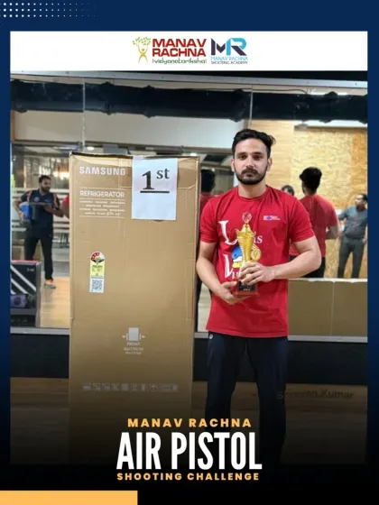 The first-place winner of our Air Pistol Challenge, Jashan, with his trophy and grand prize. We celebrate and reward excellence in every competition we host.