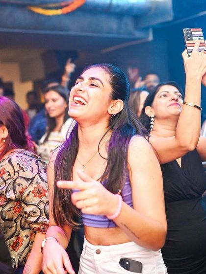 Celebrating Diwali at Flo with a crowd dressed in both festive and party wear.