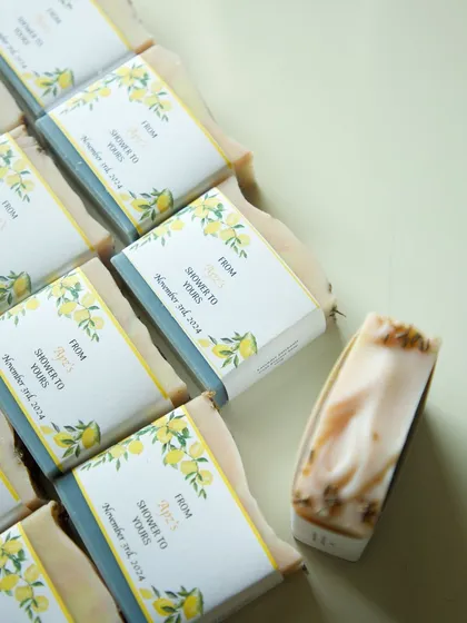 The combination of the natural soap and the vibrant custom label.