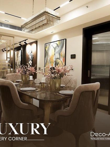 Luxury in every corner. This dining room is designed for lavish gatherings, featuring plush velvet chairs, a statement marble table, and a cascading crystal chandelier that creates an atmosphere of pure opulence.