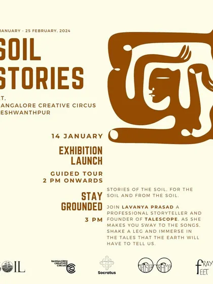 Announcing the "Soil Stories" exhibition, a multi-sensorial experience to deepen your connection with soil. The launch includes a guided tour and a storytelling performance.