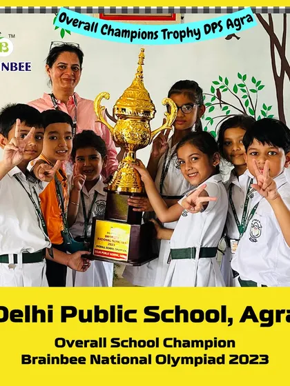 A moment of immense pride as students from Delhi Public School, Agra, celebrate winning the Overall School Champion trophy in the 2023 National Olympiad.