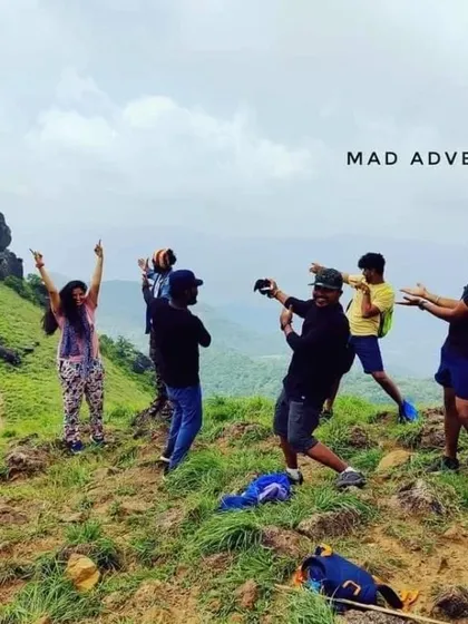 The pure joy of trekking with friends, captured on a peak in Ranipuram.