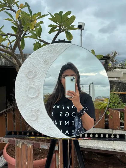 Reflecting the sky in my custom Moon Mirror. This piece combines a functional mirror with the textured surface of the moon, complete with craters and texture. It can also be made with an LED backlight for a soft, lunar glow.