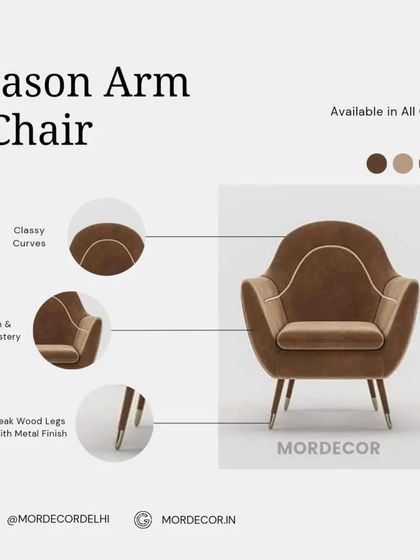 The Jason Arm Chair, with its classy curves and high upholstery, is designed for unmatched relaxation. The teak wood legs with a metal finish promise both elegance and durability.