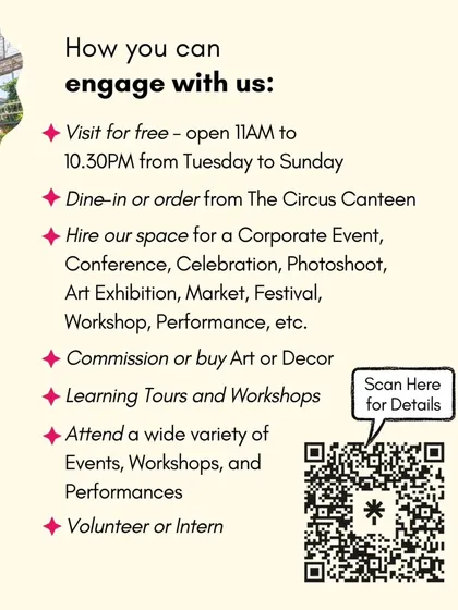 A clear and helpful infographic detailing the various ways people can engage with our space. From hiring the venue for a festival to attending a workshop, this graphic serves as a direct call to action.