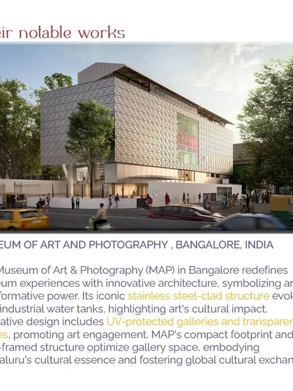 A graphic highlighting our design for the Museum of Art & Photography (MAP) as one of our notable works.