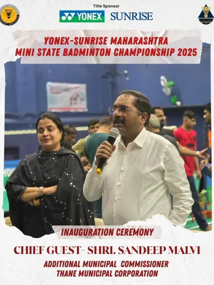 Shri. Sandeep Malvi addressing the players and parents at the inauguration of the Maharashtra Mini State Championship. I ensure my opening ceremonies include motivational speeches from influential figures.