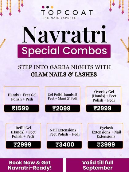 Step into Garba nights with glam nails and lashes. Our Navratri special combos are designed to get you ready for the festivities. These packages offer great value by combining our most popular services like pedicures, gel polish, and extensions.