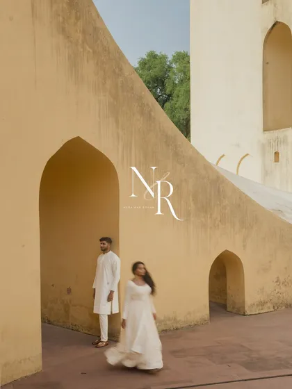The architectural grandeur of Jaipur provides a stunning canvas for a love story. We used the clean lines and warm tones of the city's heritage sites to frame this couple, creating a pre-wedding photograph that is both artistic and deeply personal.