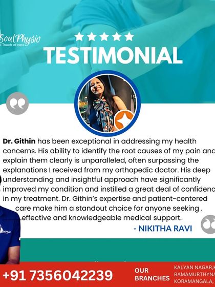 "His ability to identify the root causes of my pain and explain them clearly is unparalleled." A glowing review for Dr. Githin, praising his deep understanding and patient-centered approach that instilled great confidence.