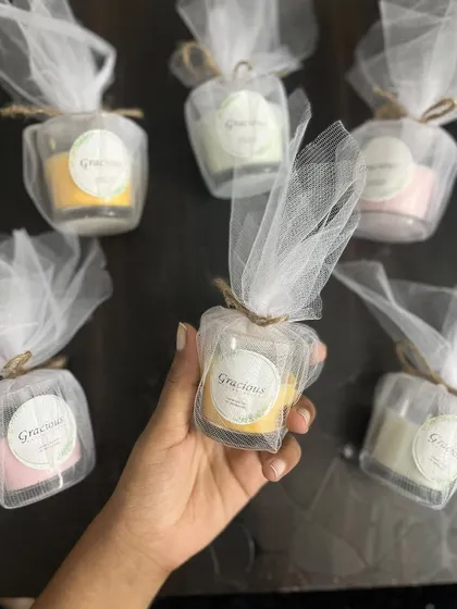 Our tea light candles are a perfect budget-friendly addition to any return favor. They look super aesthetic in net packaging.