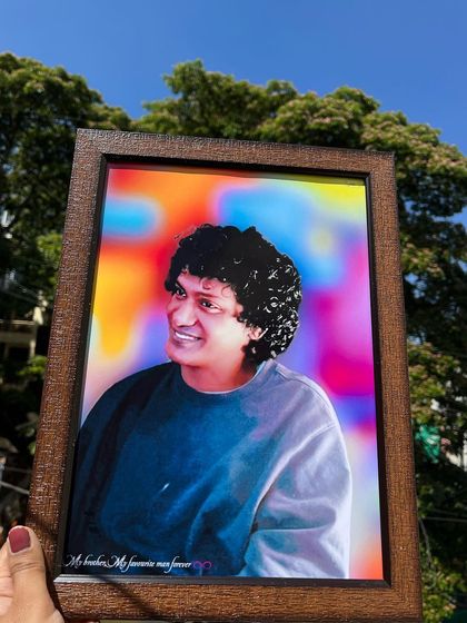 I can turn your favorite photo into a stunning digital oil painting. This 8x12 inch framed portrait has a vibrant, artistic background that makes the subject pop.