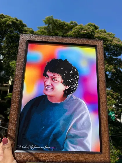 I can turn your favorite photo into a stunning digital oil painting. This 8x12 inch framed portrait has a vibrant, artistic background that makes the subject pop.