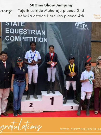 Yajath and Adhvika earning second and fourth place in the 60cms show jumping competition. We are proud of their progress and performance.