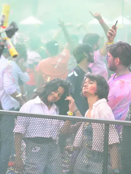 The crowd at Sunburn Holi, completely lost in the music and the colorful haze. My sets are designed to create these moments of collective joy and energy.