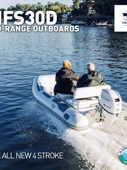 The Tohatsu MFS30D 4-stroke outboard provides reliable and efficient power for professional applications. Its lightweight design and Electronic Fuel Injection (EFI) system ensure quick starts, low operating costs, and dependable performance for commercial workboats.