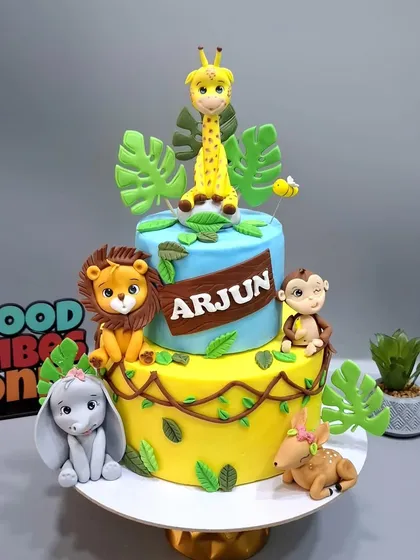 The poster for our 2-day Online Jungle Themed Cake Masterclass. This class is a deep dive into creating a beautiful tiered cake with five adorable fondant animals and all the business knowledge you need to sell it.