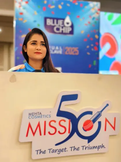 A view from behind the podium at the Mehta Cosmetics event, ready to kick off a day of strategy and motivation.