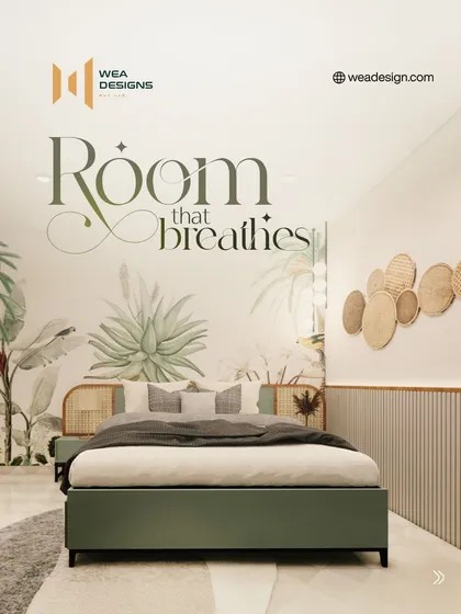 The main shot of the "Room that Breathes" project, emphasizing the serene atmosphere created by natural textures and a soft color palette.