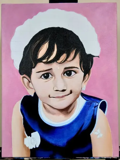 Here's a progress shot of the 'Innocence' portrait. The background is complete, and I'm continuing to build layers on the face and clothing. The bow is still in its sketched phase.