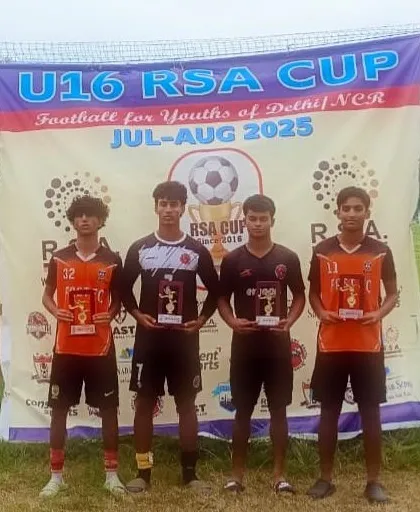 Four of our U16 players with their individual and team trophies after the RSA Cup finals. We celebrate both team success and individual excellence.