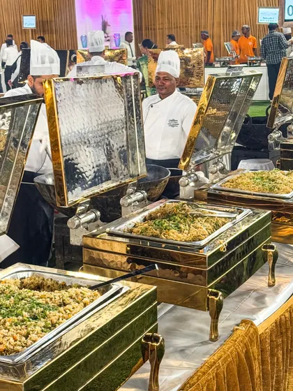 Our chaat counter, ready to serve a variety of tangy and spicy street food classics. It's a carnival of flavours that guests love.
