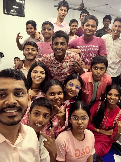 Our students and mentor dressed in pink for Day 9 of Navratri. These themed days bring a splash of color and unity to our classrooms during the festive season.