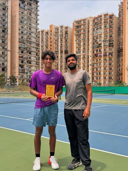 Our coach celebrating with Namit Bhatia after his win at the AITA Championship Series Under-18 Event in Faridabad. We believe in a strong coach-player partnership.