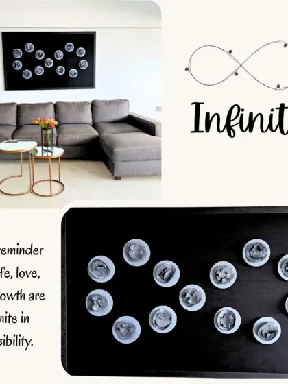 A closer look at the Infinity symbol. This arrangement is perfect for a living space, symbolizing boundless love and expansion.