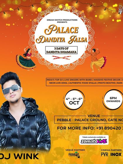 Another poster for the 'Palace Dandiya Jalsa', highlighting my role in this 3-day Dandiya Dhamaka. I am a key feature for major festive productions.