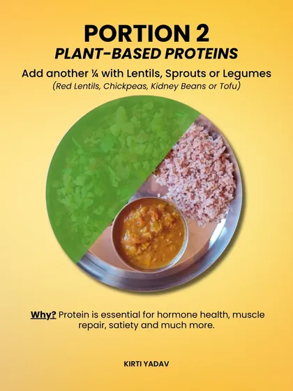 Part 2 of my healthy plate formula: Add another quarter of plant-based proteins like lentils, chickpeas, or tofu. Protein is essential for muscle repair, hormone health, and keeping you full.