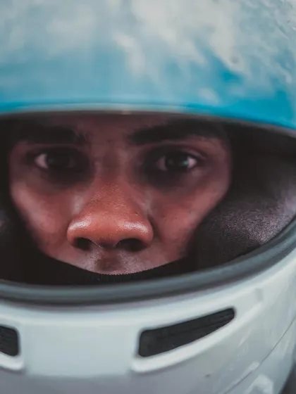 A duplicate shot of a driver's determined gaze.