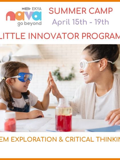 The Little Innovator Program is all about STEM exploration and critical thinking. This image of a parent and child engaged in a science experiment captures the joy of discovery and shared learning.