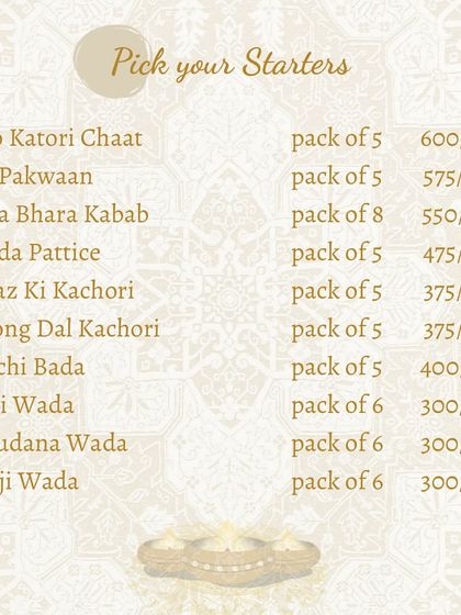 Our Diwali menu also includes a wide range of starters. You can create a custom hamper with savory treats like Aloo Katori Chaat, Dal Pakwaan, and Pyaaz Ki Kachori.