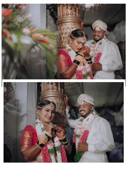 A sweet moment where the bride and groom are holding a baby. Capturing interactions with family, especially the little ones, adds a warm touch to the wedding album.
