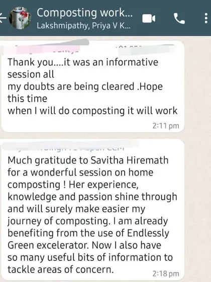 The feedback from my workshop participants is incredibly encouraging. It feels great to know that I was able to clear their doubts and make their composting journey easier. This is what 'Composting with Confidence' is all about.