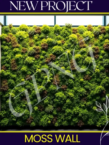 A render of a preserved moss wall designed for a hospital in Delhi. These zero-maintenance green walls improve air quality and provide a calming, biophilic element to healing environments.